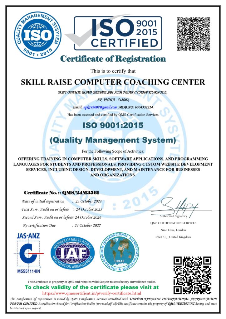 Skill Raise Best Computer Center in Kurnool